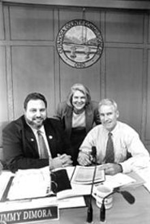WALTER  NOVAK - County Commissioners Dimora (left), Campbell, and McCormack