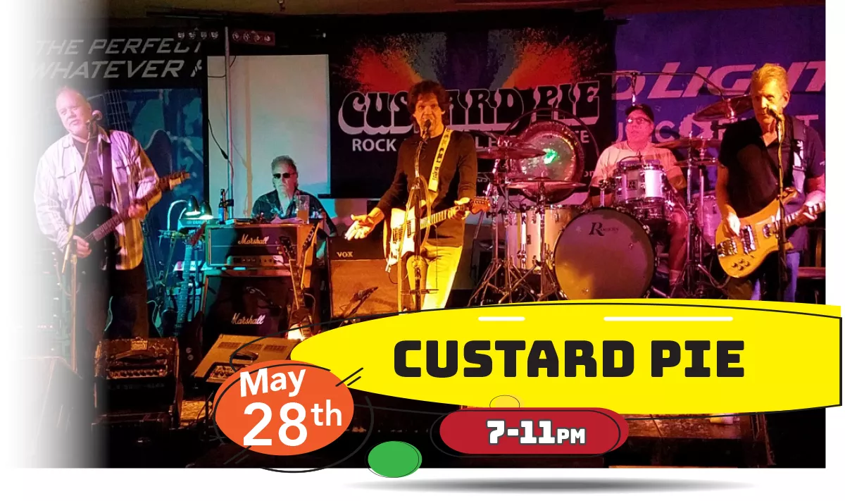 Join us for Custard Pie playing LIVE at Whiskey Island Still & Eatery Saturday, May 28th at 7-11pm!
