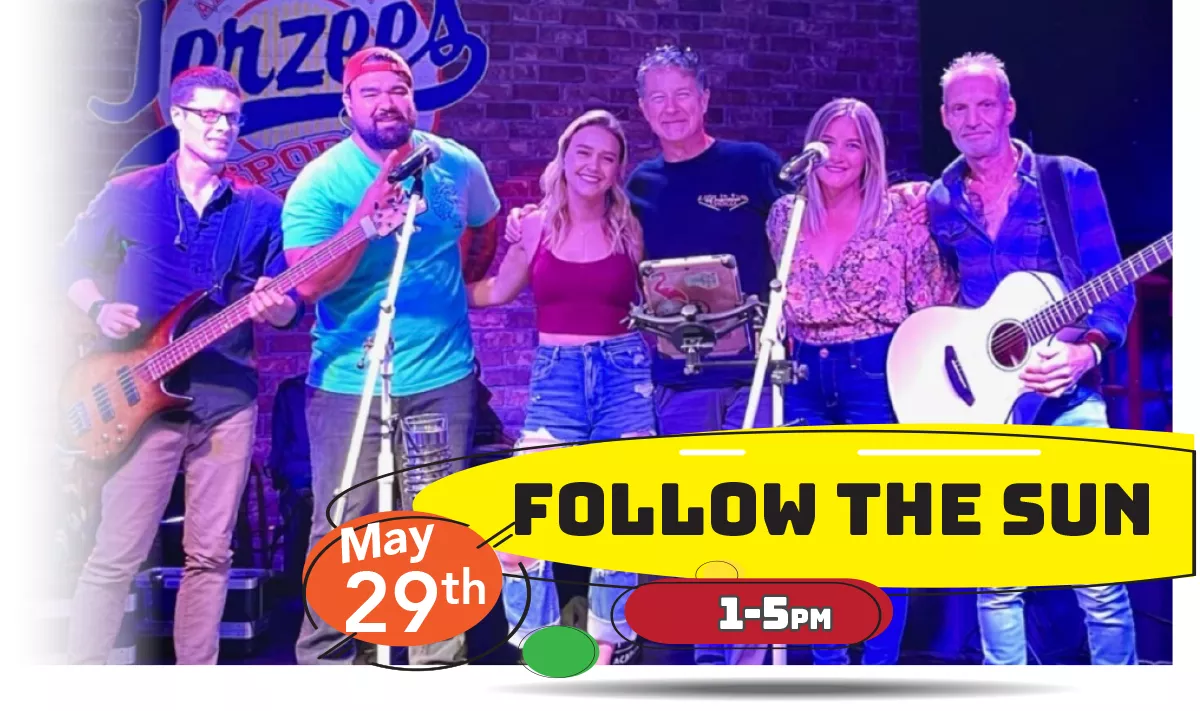 Join us for Follow The Sun playing LIVE at Whiskey Island Still & Eatery Sunday, May 29th at 1-5pm!