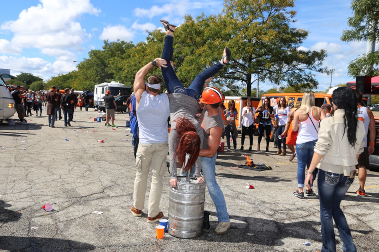 Pre-game keg stand at the Muni Lot, photo by Emanuel Wallace.