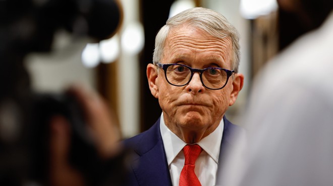 COLUMBUS, OH — AUGUST 26: Governor Mike DeWine talks with the press at a gubernatorial forum hosted by the Mid-Ohio Regional Planning Commission in partnership with the Ohio Association of Regional Councils, August 26, 2022, at the Hilton Columbus Downtown, in Columbus, Ohio.