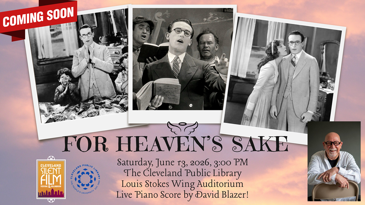 Poster advertising Harold Lloyd in FOR HEAVEN'S SAKE (1926) with live piano score