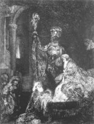 "In the Temple in the Dark Manner," print, Rembrandt.