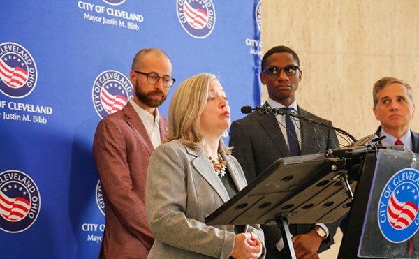 Sally Martin O'Toole, the director of Building & Housing, at a lead prosecution press conference in September. She spoke briefly about Residents First, a 50-page overhaul of housing code. "It will make the bad actors want to leave—and that's fine," she said. "We're fine with them going away."