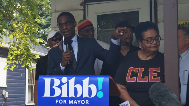 Justin Bibb, at a Holton-Wise property on Cleveland's west side, (7/20/21).