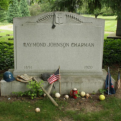 Lakeview Cemetery: Cleveland Indians' shortstop; only player in Major League history to die from being hit by a pitch; gravestone adorned with baseball memorabilia.