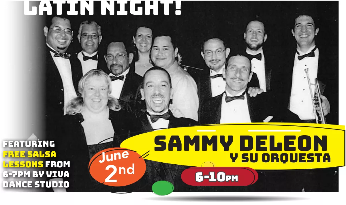 Join Us For Latin Night with Sammy Deleon Y Su Orquesta playing LIVE at Whiskey Island Still & Eatery Thursday, June 2nd at 6-10pm! We will have Viva Le Dance giving free dance lessons for the first hour!