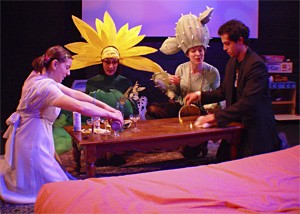 Lauren B. Smith (left) and Tom Kondilas (far right) play house with two imaginary friends.