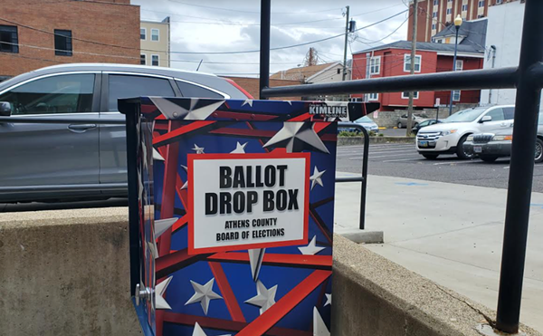 A ballot drop box is seen outside the Athens County Board of Elections.