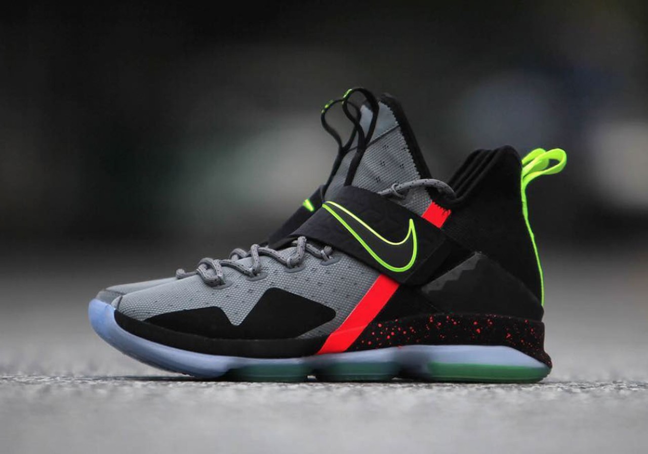  Good | LeBron XIV: &#147;Out of Nowhere&#148;
The &#147;Out of Nowhere&#148; was the first XIV to debut and is still considered the best colorway of this iteration of LeBron&#146;s signature sneaker. The neon and crimson accents really stand out on this colorway, which was modeled after the Nike Presto&#146;s ACRONYM collaboration.
Photo via Photo via Nike