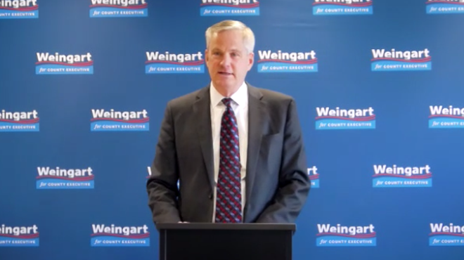 Screenshot: Candidate and MGK fan Lee Weingart announces campaign policies at Zoom press conference, (1/26/22).