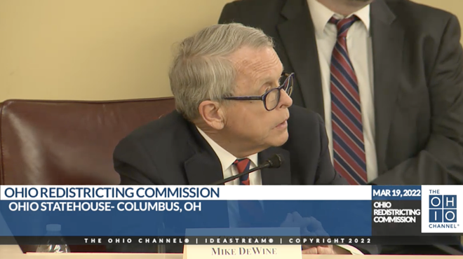 Gov. Mike DeWine speaks at a meeting of the Ohio Redistricting Commission.