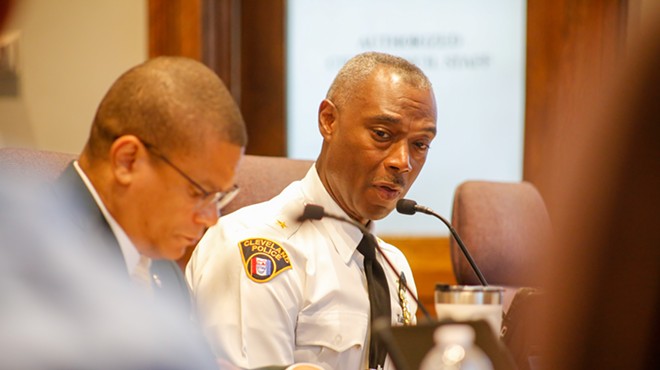 Safety Director Karrie Howard and Chief Wayne Drummond at Wednesday's Safety Committee meeting, where Mayor Bibb's RISE initiative was scrutinized in light of Cleveland's latest crime spike.