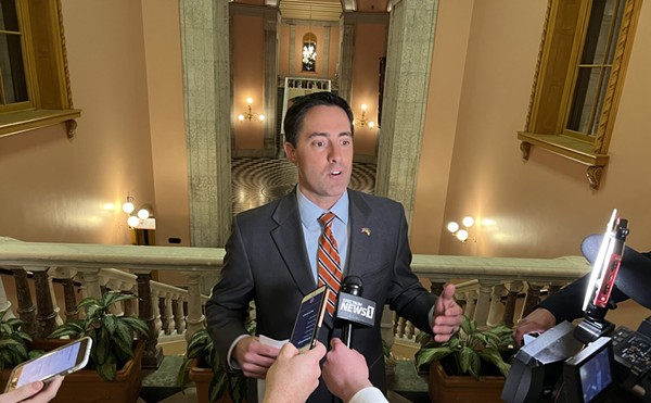 Ohio Secretary of State Frank LaRose talks to reporters.