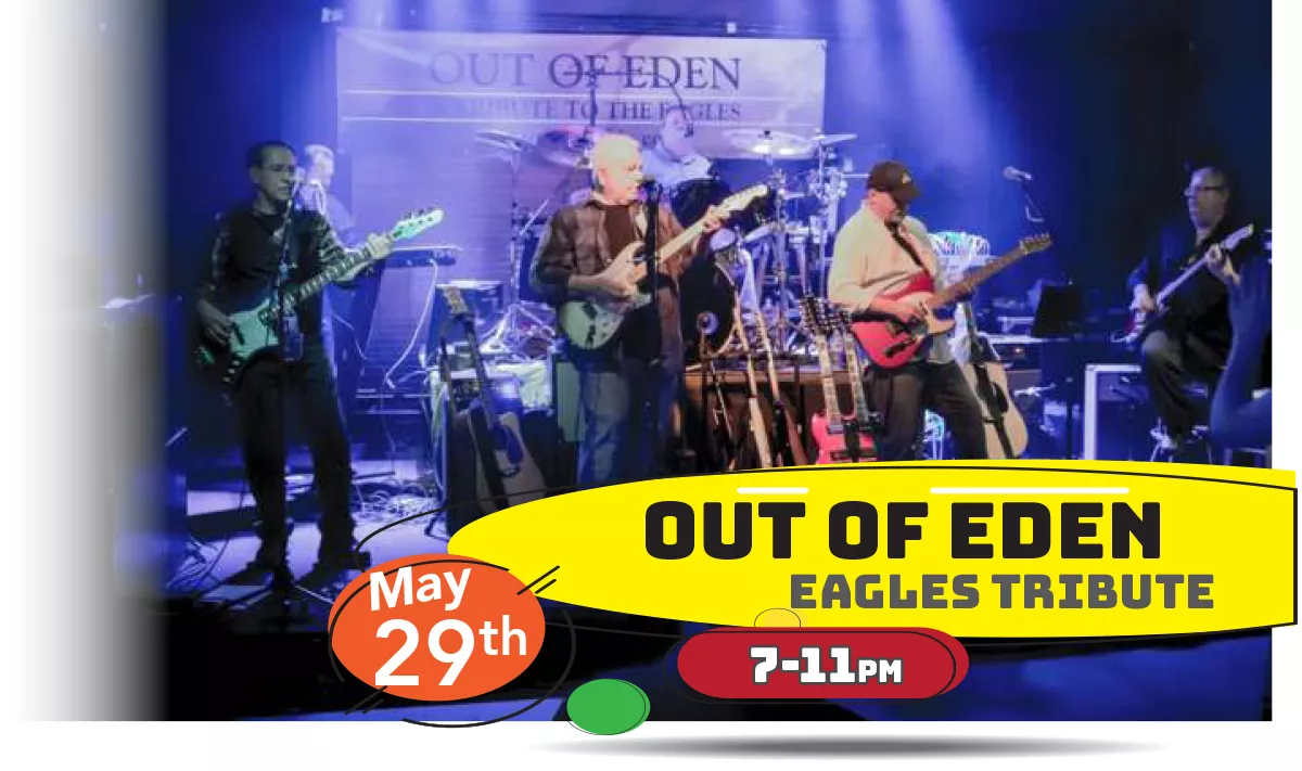 Join us for Out Of Eden (Eagles Tribute) playing LIVE at Whiskey Island Still & Eatery Sunday, May 29th at 7-11pm!