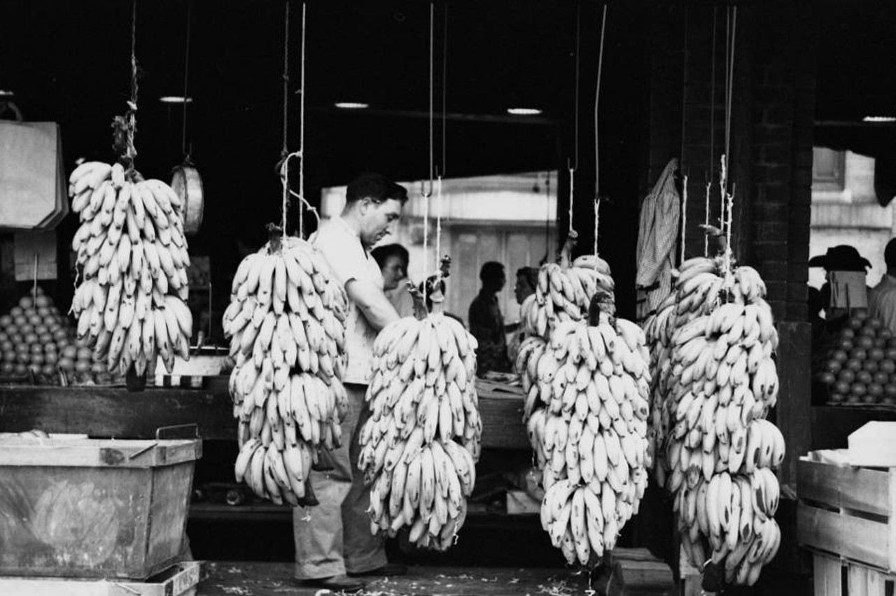 Bananas Hanging in Market