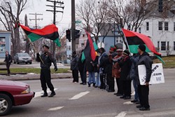 Protesters form a line on Euclid Ave. last month to protest Mayor Norton's inaction. - Sam Allard / Scene