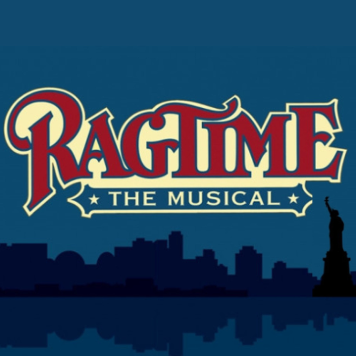 Ragtime title above a New York City skyline