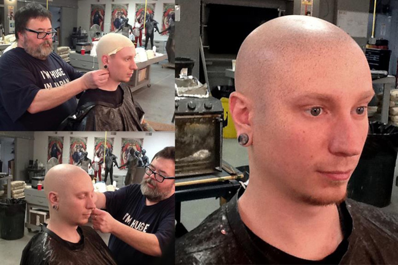 An example of a bald cap demonstration.