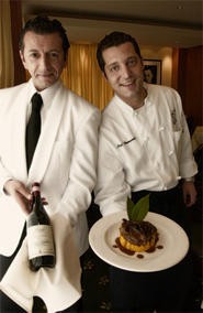 Server Oscar Califano (left) and Chef Luigi Iannuvario offer a tender osso buco paired with a well-balanced Barolo. - Eartha Goodwin