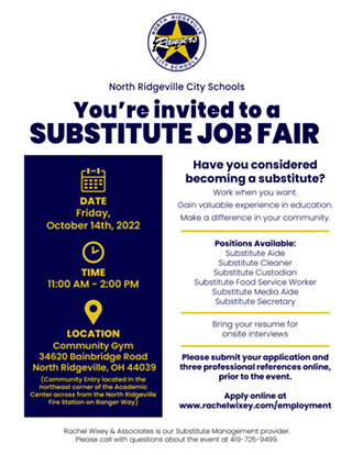 Substitute Job Fair, North Ridgeville City Schools