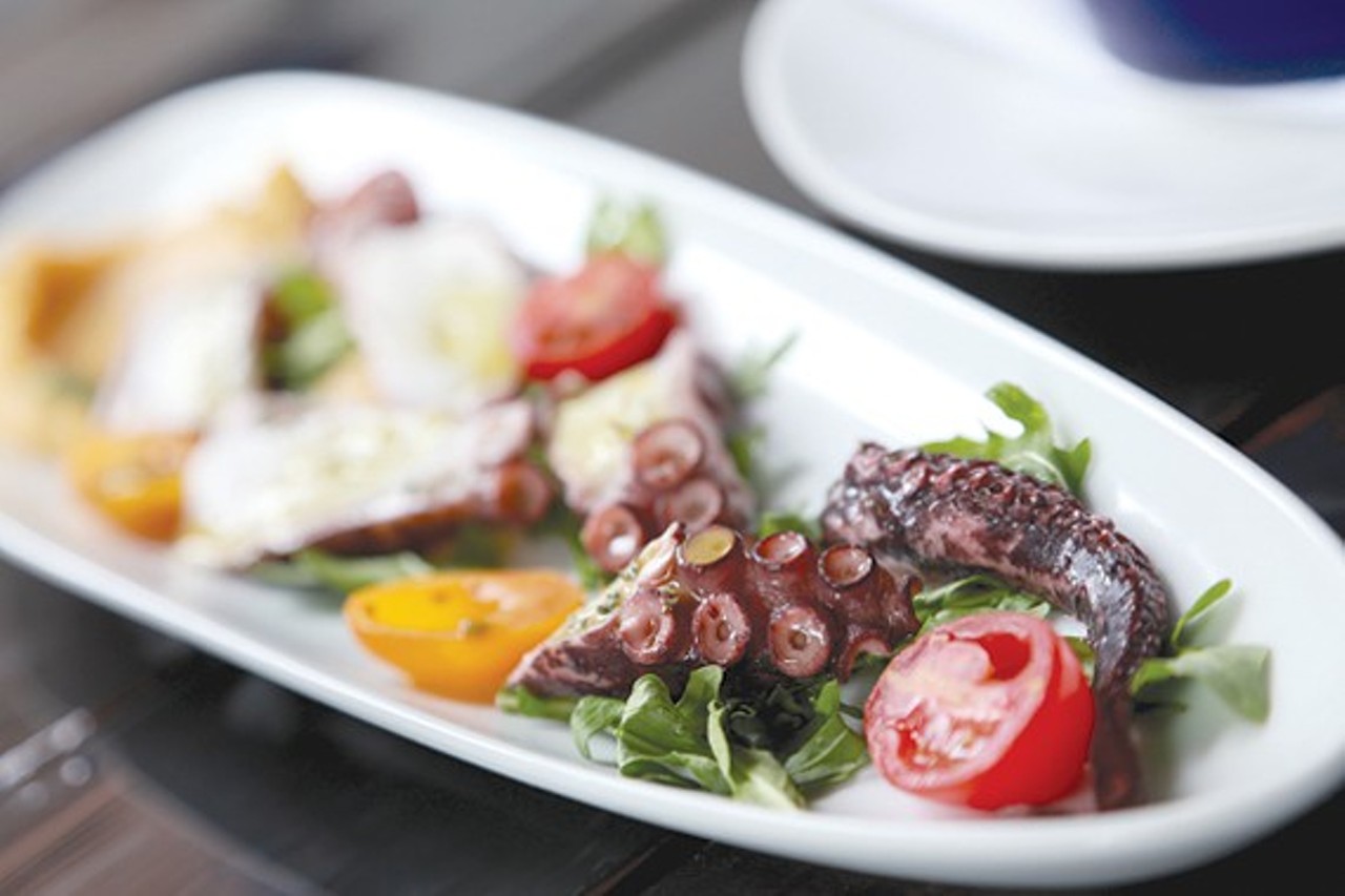 Grilled Octopus - Santorini
This has been the year of the "octo," with numerous restaurants offering one version or another of this oft-challenging sea beast. It's not surprising that Santorini, a Greek restaurant, does it best. Firm, meaty and charred from the grill, the sliced tentacles are paired with shaved red onion, a few ripe tomatoes and some greens. Drizzle it with some fresh lemon and you'll swear you're dining at a seaside taverna. 1382 West Ninth St., 216-205-4675.
