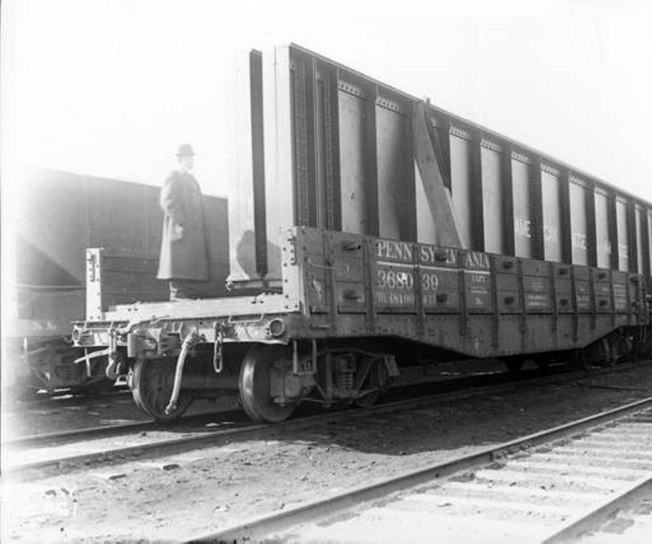 Transporting steel by rail, 1915.