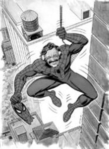 Though Steve Ditko co-created Spider-Man, Stan Lee - is generally recognized as his father, as Marvel - illustrator John Romita made clear in this illustration.