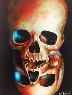 Tim Kocevar’s “Duality,” acrylic on canvas. On view as part of the Skull & Skeleton in Art V: Folk Art to Pop Culture at the Gallery at Lakeland.