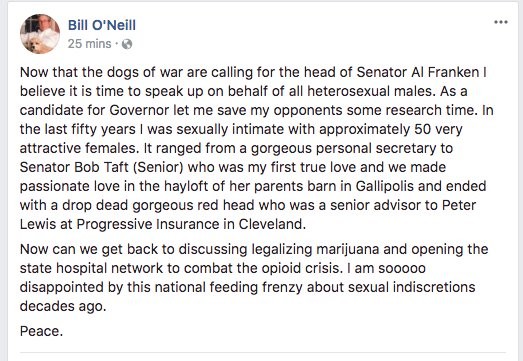 Ohio Supreme Court Justice, Gubernatorial Candidate Bill O'Neill Writes About Sleeping With 50 Women, Wants to be Voice of 'Heterosexual Males' (2)