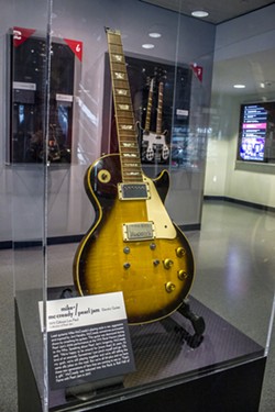 Mike McCready's busted-up guitar. - Courtesy of the Rock Hall