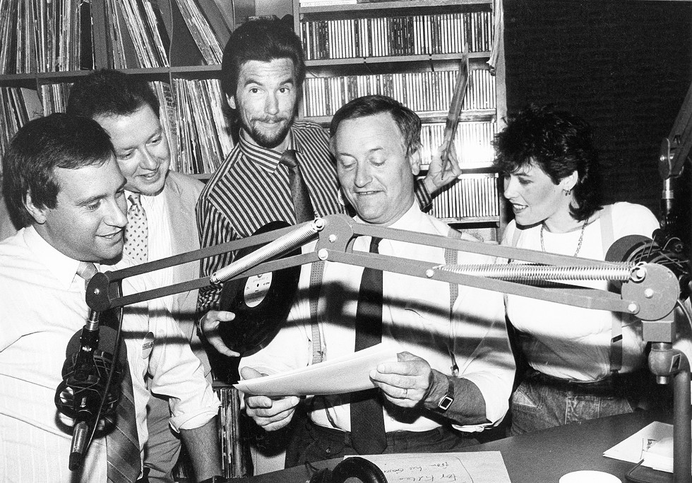 Left to Right: Ed “Flash” Ferenc, John Gorman, Jeff Kinzbach, Gov. Dick Celeste, Ruby Cheeks. - Photo courtesy John Gorman