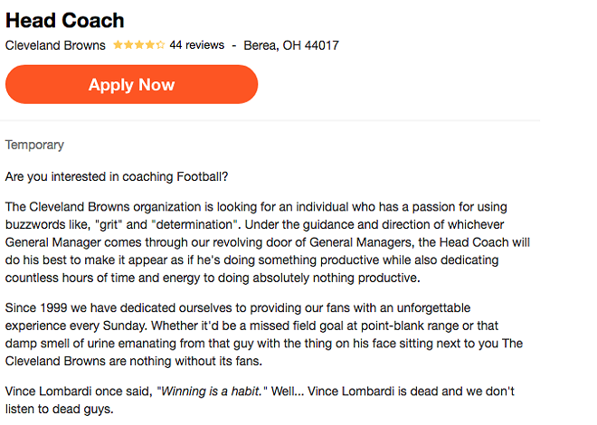Someone Posted a Job Listing on Indeed to be the Head Coach of the Cleveland Browns (2)