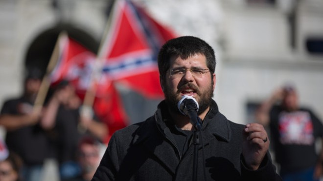 White nationalist leader Matthew Heimbach speaking at a 2016 rally in Pennsylvania. - Photo by Paul Weaver