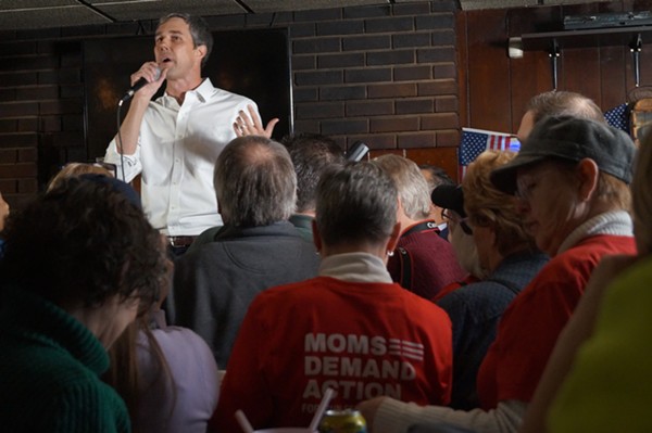 "I don't want to take away your AR-15s! Use them responsibly!" / Beto O'Rourke at Gino's in Cleveland, (3/18/19). - Sam Allard / Scene
