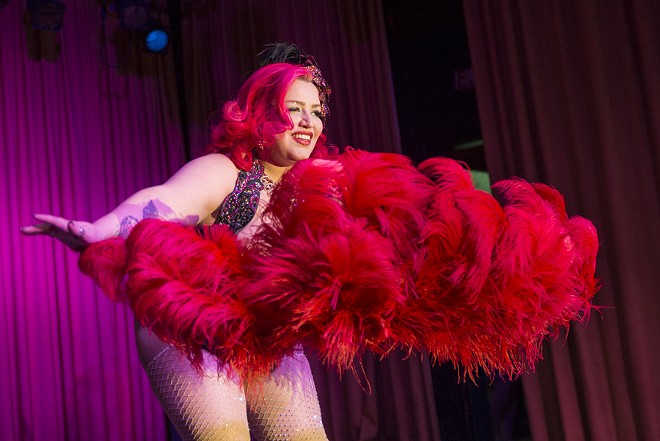 Bella Sin, photographed here, has been instrumental in popularizing burlesque performances in Cleveland over the past decade. - All photos by Bob Perkoski