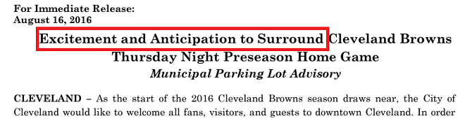 Cleveland Declares, for Billionth Time, that 'Excitement and Anticipation Surround' Upcoming Sporting Event
