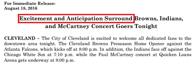 Cleveland Declares, for Billionth Time, that 'Excitement and Anticipation Surround' Upcoming Sporting Event (2)