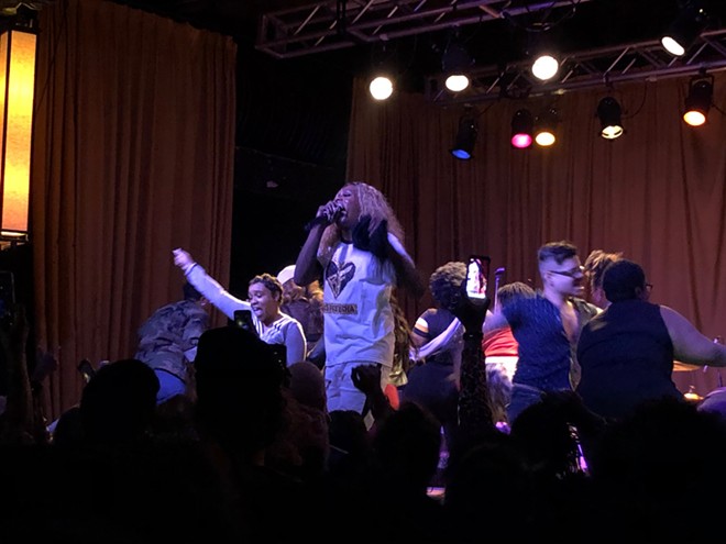 Big Freedia invited skilled-at-twerking audience members to join her on stage last night. She told them to turn their backs on the crowd. "I don't wanna see no faces," she said, before they all got to dancing. - Photo by Laura Morrison