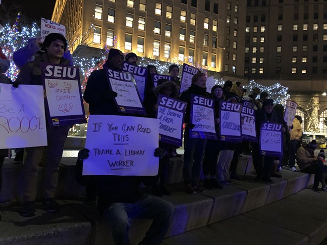 SEIU and community members rally for library workers on Public Square, (12/13/19). - SAM ALLARD / SCENE