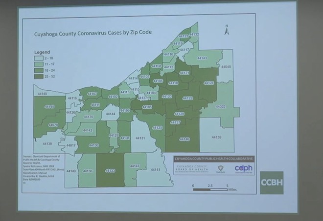 This Week's Updated Map of Cuyahoga County COVID-19 Cases by Zip Code