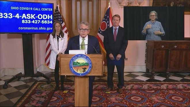 Dr. Amy Acton, Gov. Mike DeWine, and Lt. Gov. Jon Husted - The Ohio Channel/screengrab