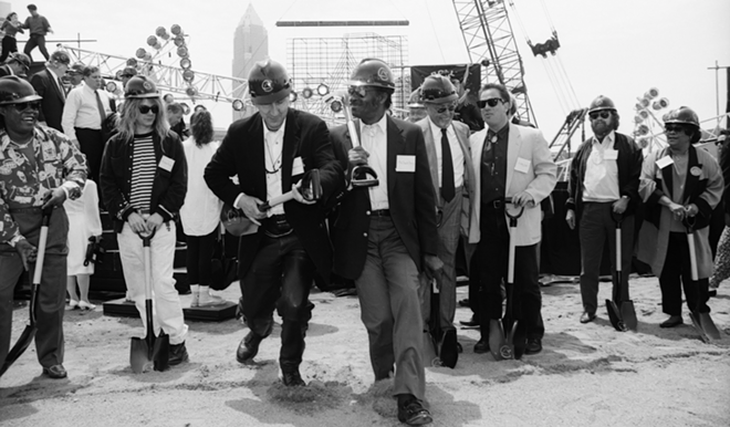 Pete Townshend and Chuck Berry do the duckwalk at the Rock Hall's groundbreaking ceremony. - Janet Macoska
