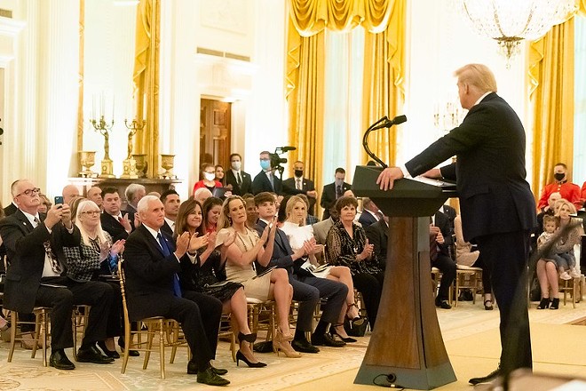 President Trump addresses Gold Star Families on Sunday, Sept. 27, 2020. In later interviews, he surmised they could have been the source of his COVID-19 infection. - Official White House Photo by Delana Scott