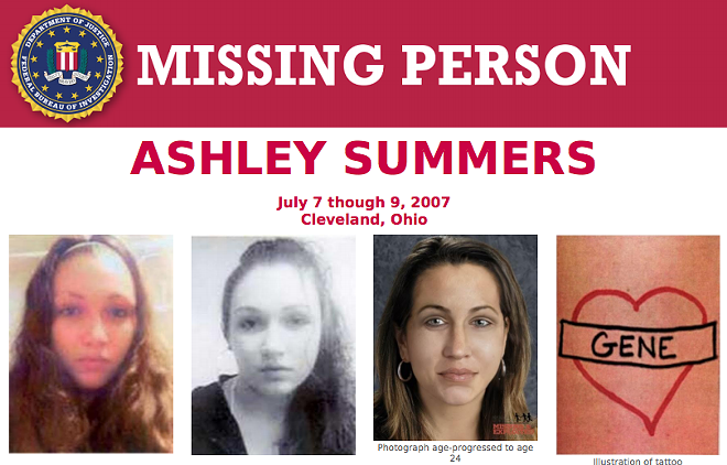FBI's missing person poster for Ashley Summers - FBI