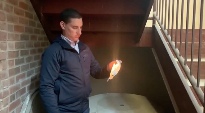 Josh Mandel burning a mask in the name of "freedom" - @JoshMandelOhio