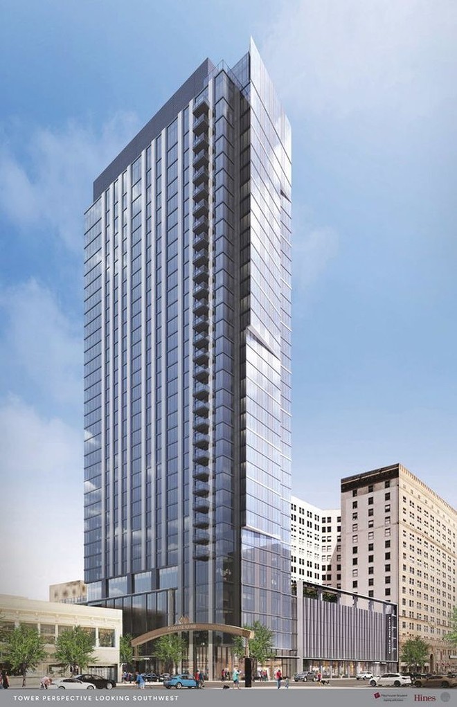 Rendering of the Lumen, the 34-story residential tower going up in Playhouse Square. - SCB