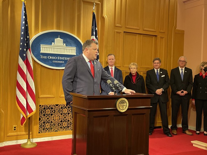Rep. Jon Cross, R-Kenton, introducing his GROW Ohio Act. - PHOTO BY NICK EVANS, OCJ.