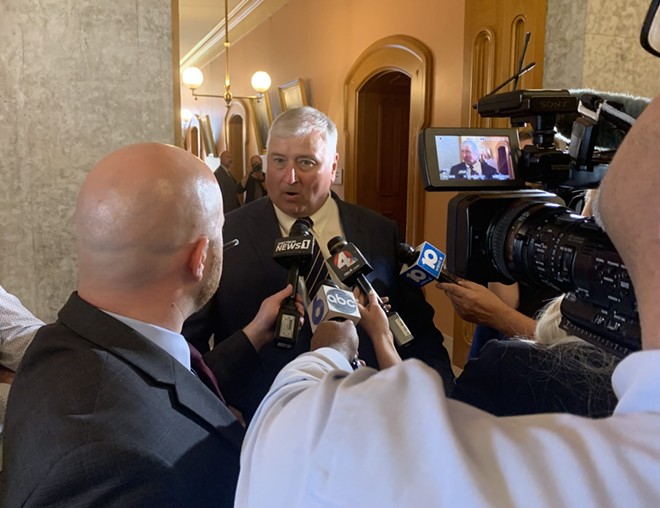Larry Householder addresses reporters June 16 after lawmakers voted to expel him from the General Assembly. - Photo by Jake Zuckerman.