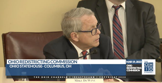 Gov. Mike DeWine speaks at a Saturday afternoon meeting of the Ohio Redistricting Commission. The ORC is meeting to try for the fourth time to draw constitutional legislative maps. - The Ohio Channel